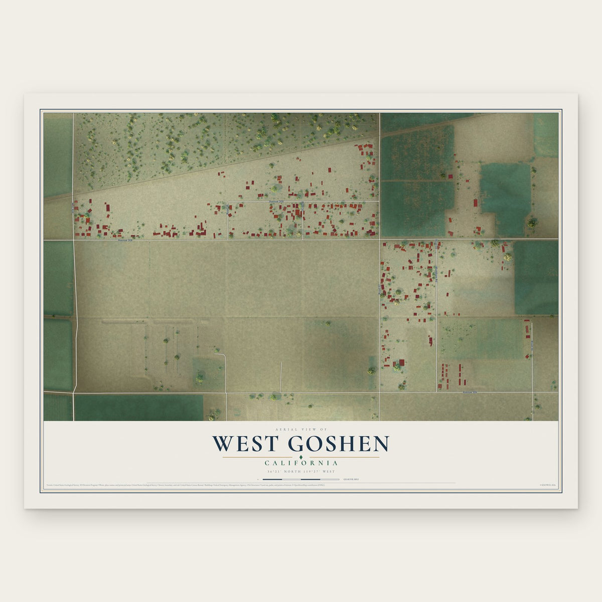 West Goshen, California map print, the full design