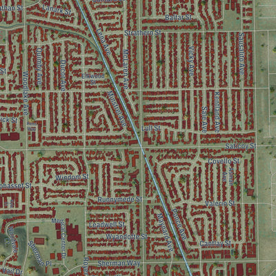 Close-up of the map of West Hills, California print showing street and building detail