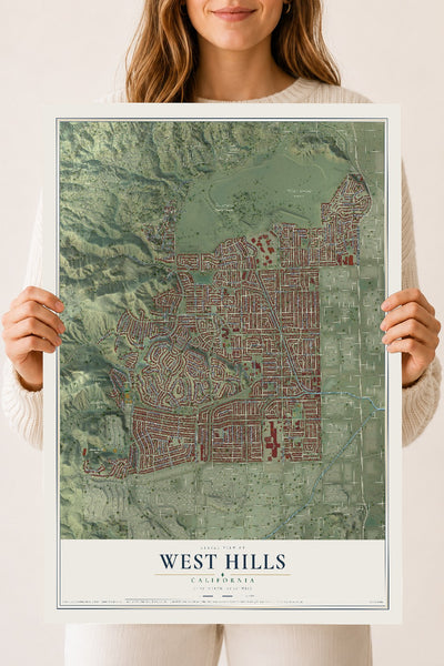 Map of West Hills, California, 18 x 24 inch unframed archival matte print