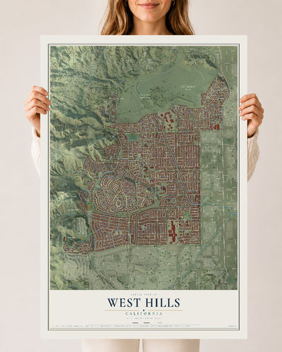 Map of West Hills, California, 24 x 36 inch unframed archival matte print