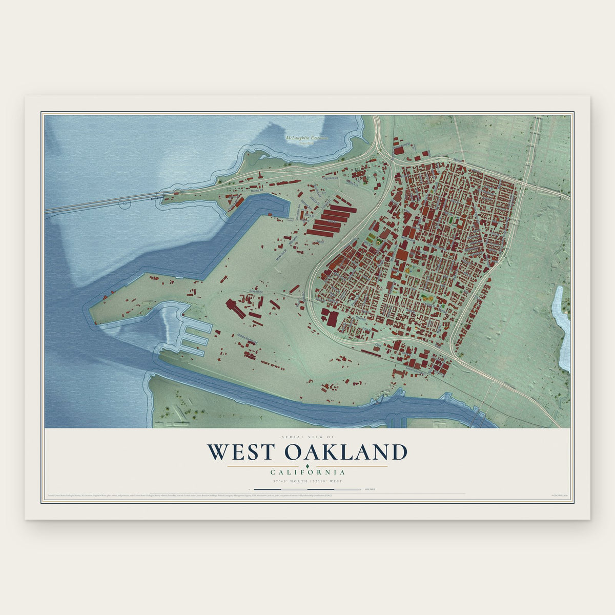 West Oakland, California map print, the full design