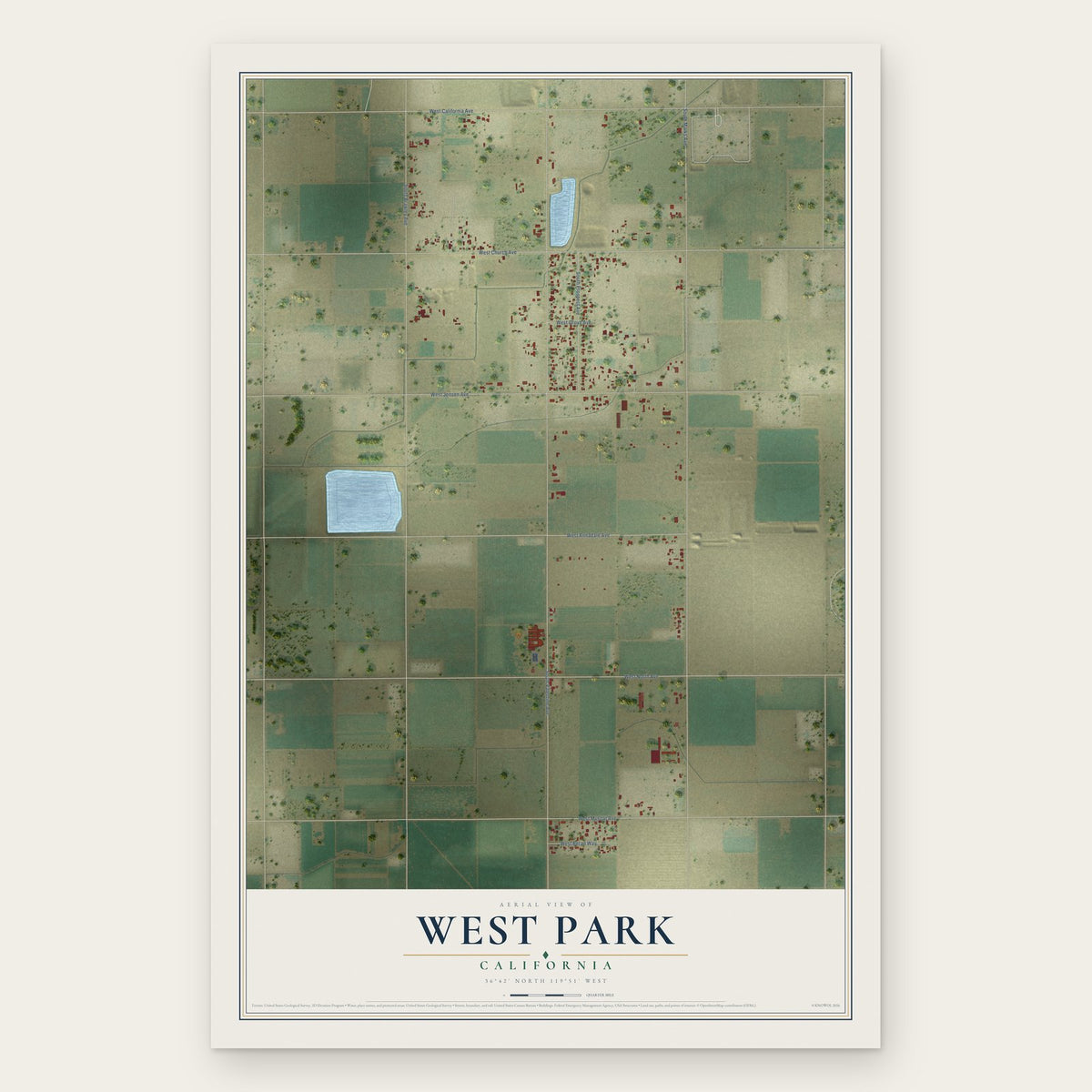 West Park, California map print, the full design