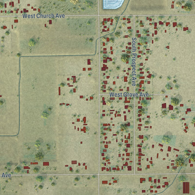 Close-up of the map of West Park, California print showing street and building detail