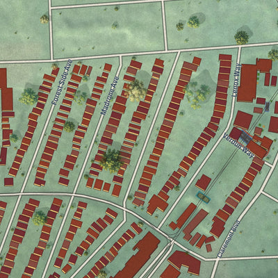 Close-up of the map of West Portal, California print showing street and building detail