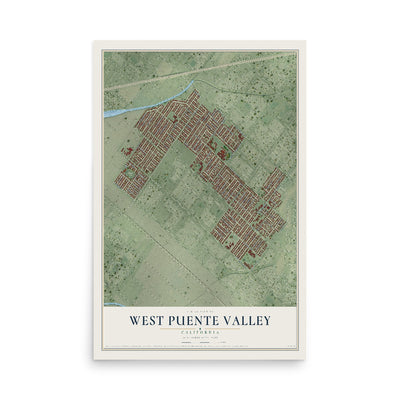 Map of West Puente Valley, California, 12 x 18 inch unframed archival matte print