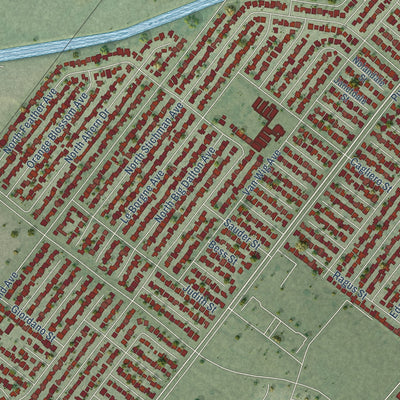 Close-up of the map of West Puente Valley, California print showing street and building detail