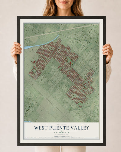 Map of West Puente Valley, California, 24 x 36 inch print in a black wood frame