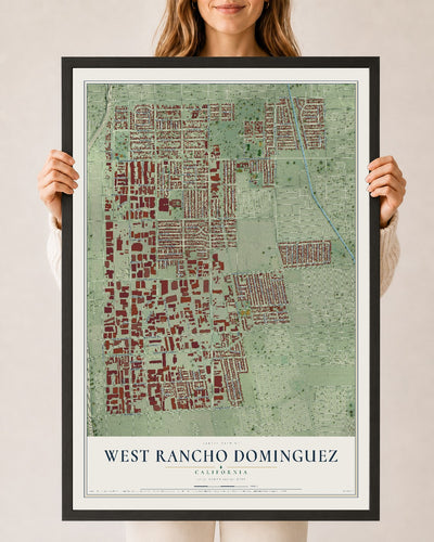 Map of West Rancho Dominguez, California, 24 x 36 inch print in a black wood frame