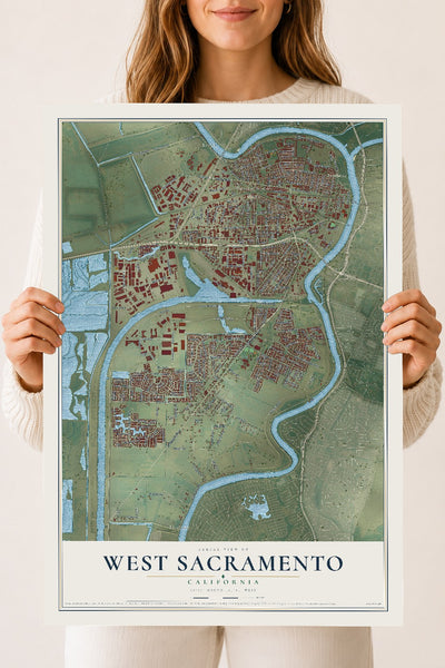 Map of West Sacramento, California, 18 x 24 inch unframed archival matte print