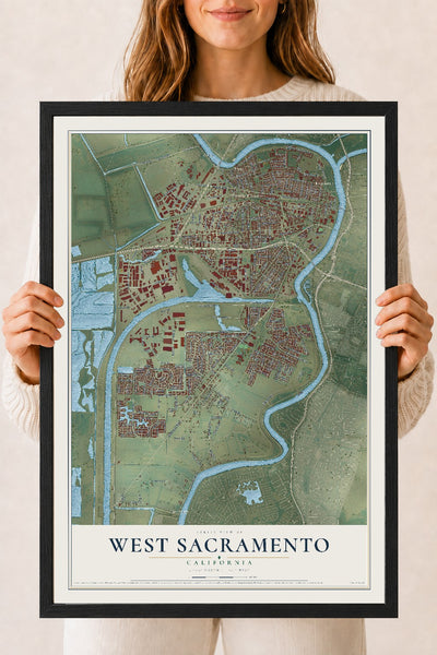 Map of West Sacramento, California, 18 x 24 inch print in a black wood frame