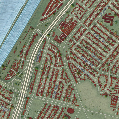 Second close-up of the map of West Whittier-Los Nietos, California print showing more streets and buildings