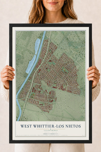 Map of West Whittier-Los Nietos, California, 18 x 24 inch print in a black wood frame