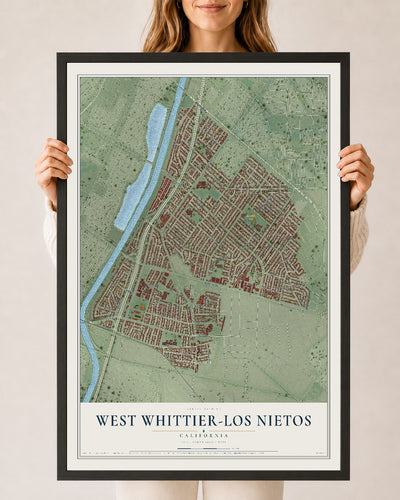 Map of West Whittier-Los Nietos, California, 24 x 36 inch print in a black wood frame