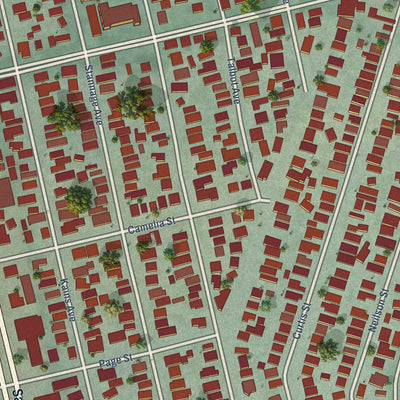 Close-up of the map of Westbrae, California print showing street and building detail
