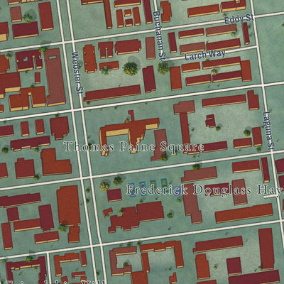 Close-up of the map of Western Addition, California print showing street and building detail