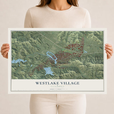 Map of Westlake Village, California, 12 x 18 inch unframed archival matte print