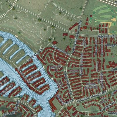 Close-up of the map of Westlake Village, California print showing street and building detail