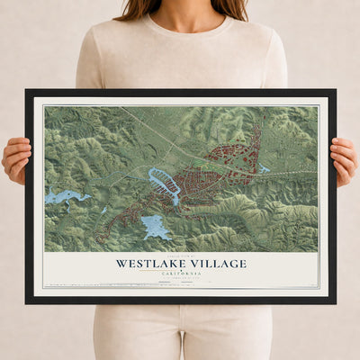 Map of Westlake Village, California, 12 x 18 inch print in a black wood frame
