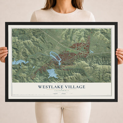 Map of Westlake Village, California, 18 x 24 inch print in a black wood frame