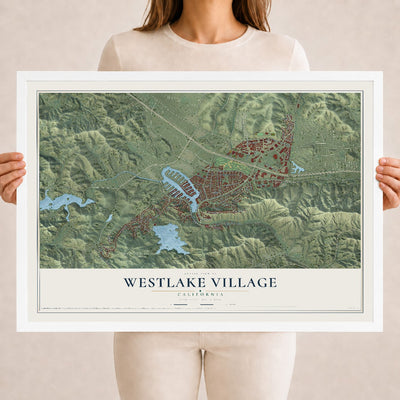 Map of Westlake Village, California, 18 x 24 inch print in a white wood frame