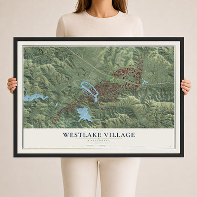 Map of Westlake Village, California, 24 x 36 inch print in a black wood frame