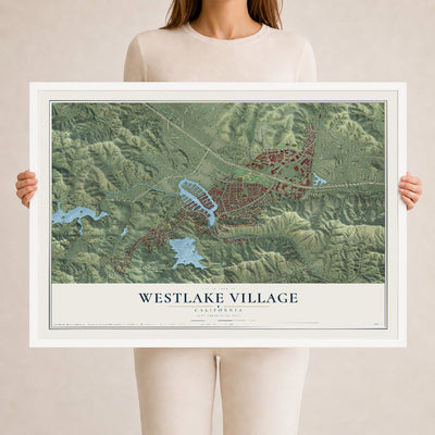 Map of Westlake Village, California, 24 x 36 inch print in a white wood frame
