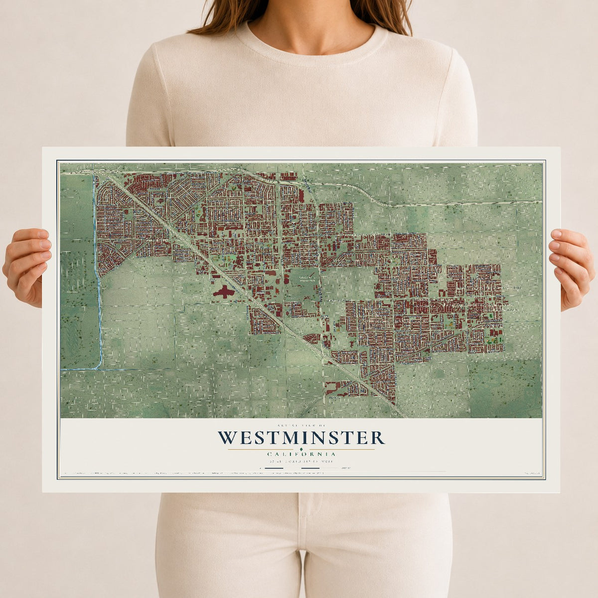 Map of Westminster, California, 12 x 18 inch unframed archival matte print