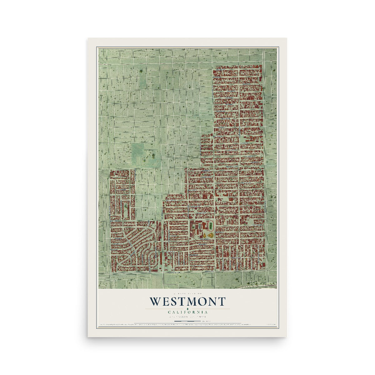 Map of Westmont, California, 12 x 18 inch unframed archival matte print