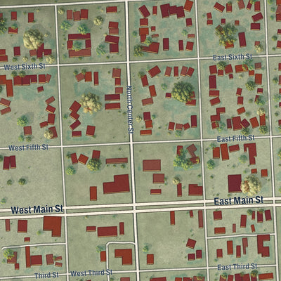 Close-up of the map of Westmorland, California print showing street and building detail