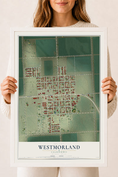 Map of Westmorland, California, 18 x 24 inch print in a white wood frame