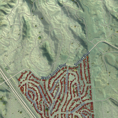 Second close-up of the map of Westwood, California print showing more streets and buildings
