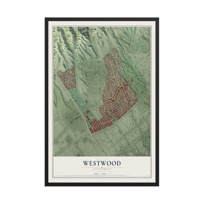 Map of Westwood, California, 12 x 18 inch print in a black wood frame