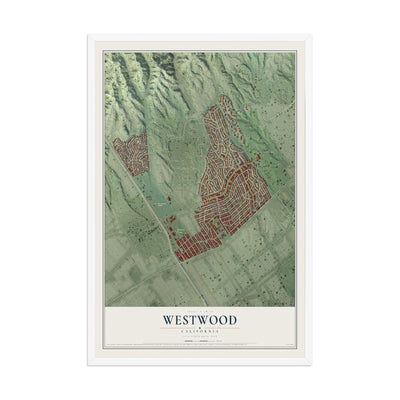 Map of Westwood, California, 12 x 18 inch print in a white wood frame