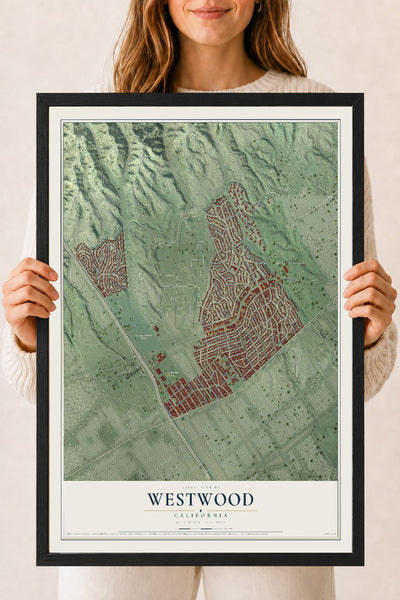 Map of Westwood, California, 18 x 24 inch print in a black wood frame