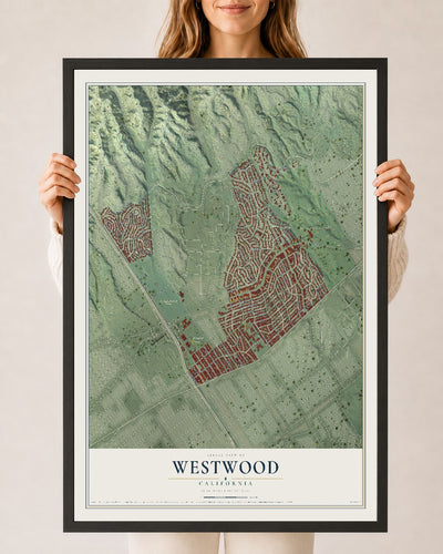 Map of Westwood, California, 24 x 36 inch print in a black wood frame