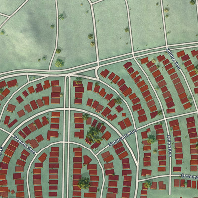 Close-up of the map of Westwood Park, California print showing street and building detail
