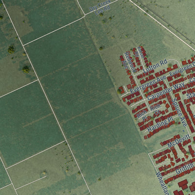 Second close-up of the map of Wheatland, California print showing more streets and buildings