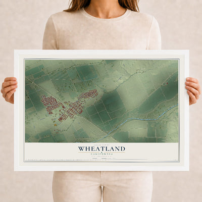 Map of Wheatland, California, 12 x 18 inch print in a white wood frame