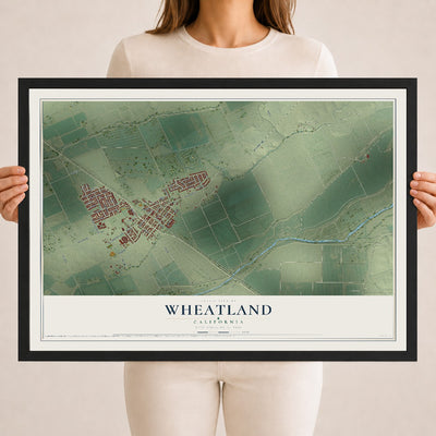 Map of Wheatland, California, 18 x 24 inch print in a black wood frame
