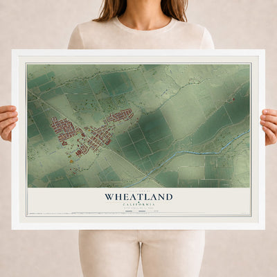 Map of Wheatland, California, 18 x 24 inch print in a white wood frame