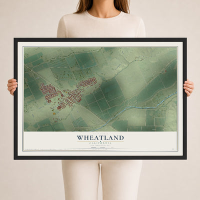 Map of Wheatland, California, 24 x 36 inch print in a black wood frame
