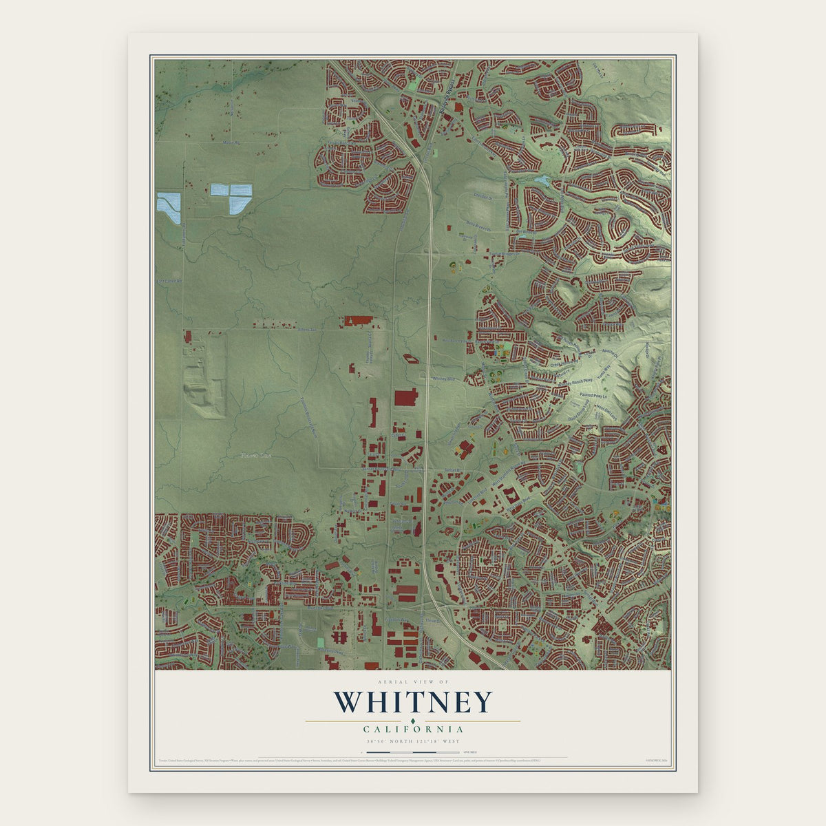 Whitney, California map print, the full design