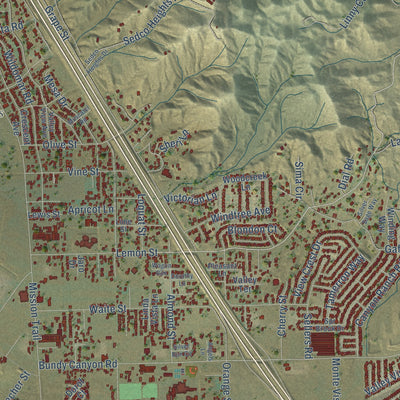 Second close-up of the map of Wildomar, California print showing more streets and buildings