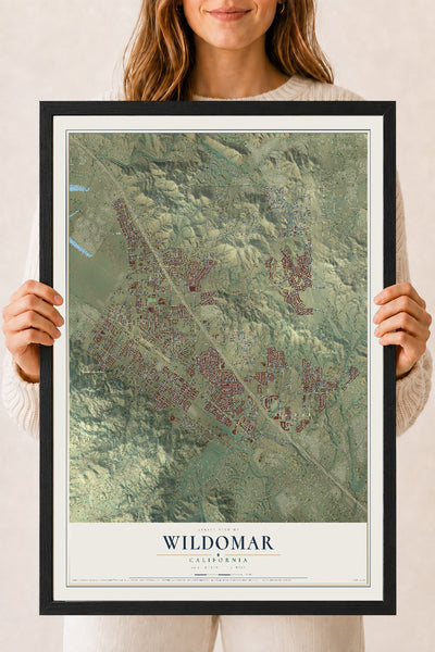 Map of Wildomar, California, 18 x 24 inch print in a black wood frame