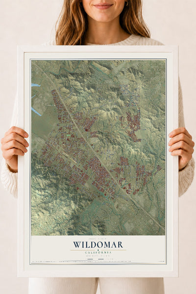 Map of Wildomar, California, 18 x 24 inch print in a white wood frame