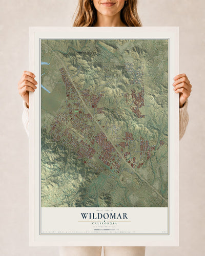 Map of Wildomar, California, 24 x 36 inch print in a white wood frame