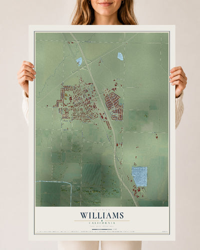 Map of Williams, California, 24 x 36 inch unframed archival matte print