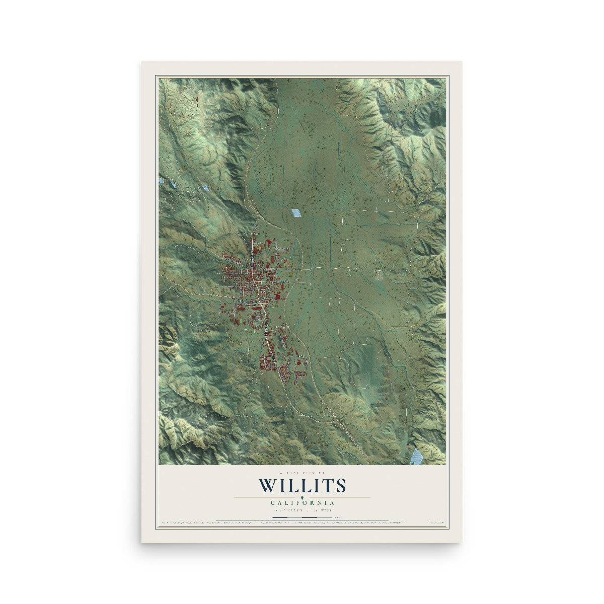Map of Willits, California, 12 x 18 inch unframed archival matte print
