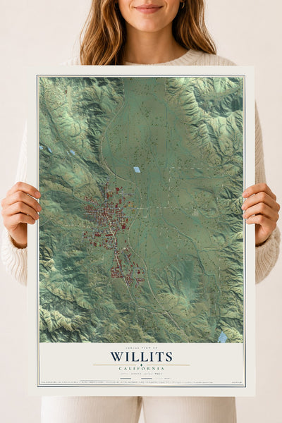 Map of Willits, California, 18 x 24 inch unframed archival matte print