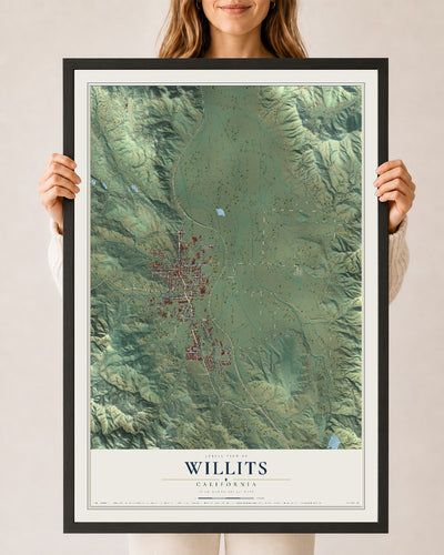 Map of Willits, California, 24 x 36 inch print in a black wood frame